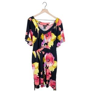 Lane Bryant Black Floral Print Cold Shoulder V-neck Stretch Dress Size 18/20